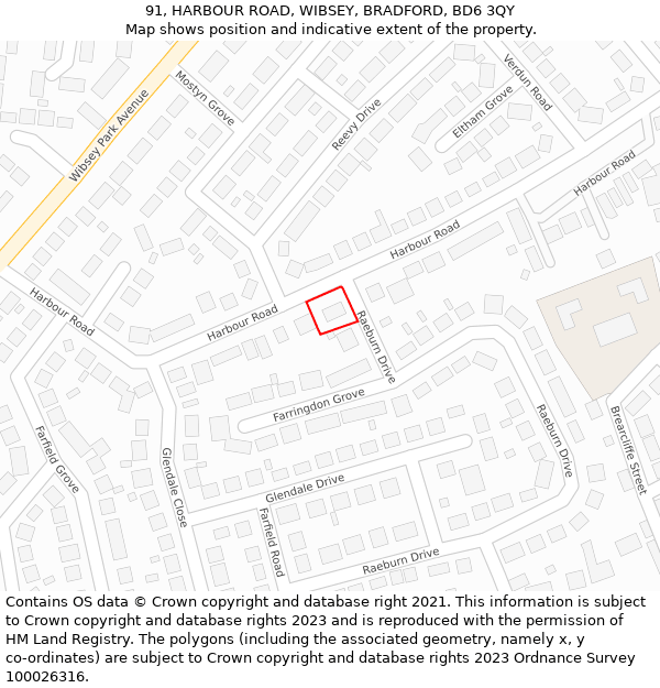 91, HARBOUR ROAD, WIBSEY, BRADFORD, BD6 3QY: Location map and indicative extent of plot