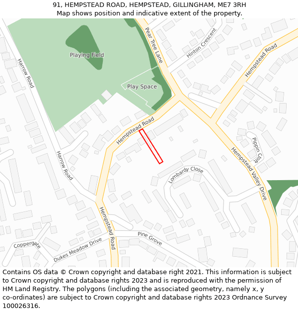 91, HEMPSTEAD ROAD, HEMPSTEAD, GILLINGHAM, ME7 3RH: Location map and indicative extent of plot