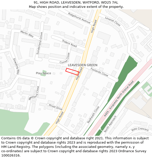 91, HIGH ROAD, LEAVESDEN, WATFORD, WD25 7AL: Location map and indicative extent of plot