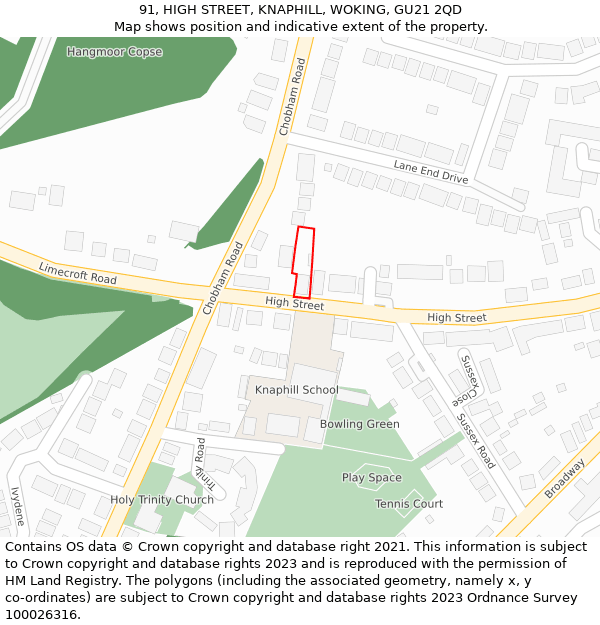 91, HIGH STREET, KNAPHILL, WOKING, GU21 2QD: Location map and indicative extent of plot