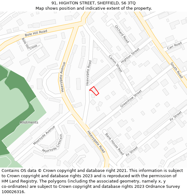 91, HIGHTON STREET, SHEFFIELD, S6 3TQ: Location map and indicative extent of plot