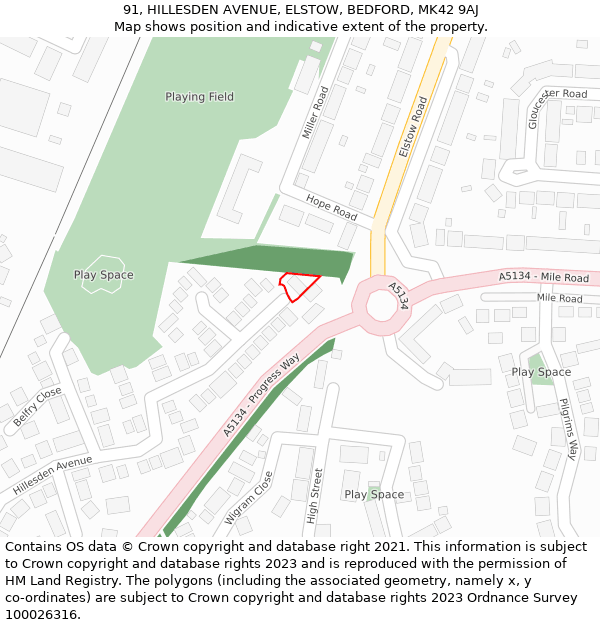 91, HILLESDEN AVENUE, ELSTOW, BEDFORD, MK42 9AJ: Location map and indicative extent of plot