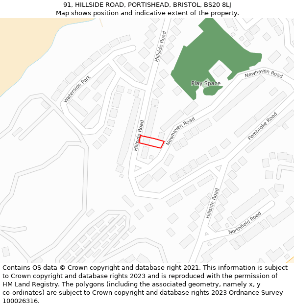 91, HILLSIDE ROAD, PORTISHEAD, BRISTOL, BS20 8LJ: Location map and indicative extent of plot