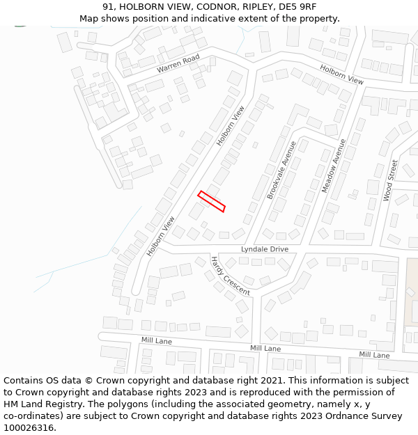 91, HOLBORN VIEW, CODNOR, RIPLEY, DE5 9RF: Location map and indicative extent of plot