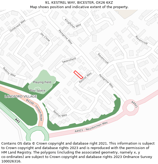 91, KESTREL WAY, BICESTER, OX26 6XZ: Location map and indicative extent of plot