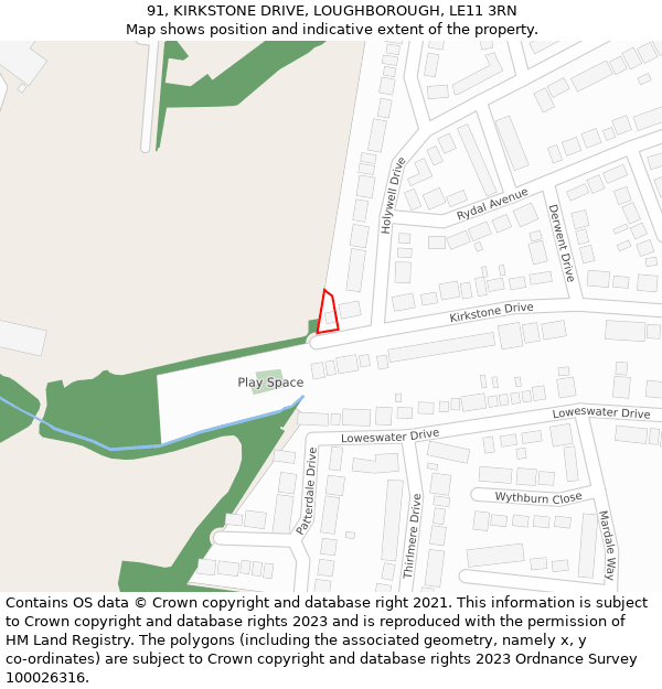 91, KIRKSTONE DRIVE, LOUGHBOROUGH, LE11 3RN: Location map and indicative extent of plot