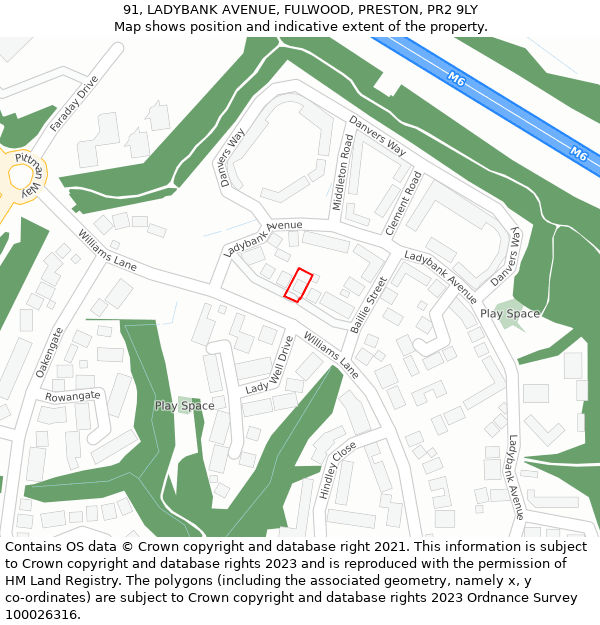 91, LADYBANK AVENUE, FULWOOD, PRESTON, PR2 9LY: Location map and indicative extent of plot