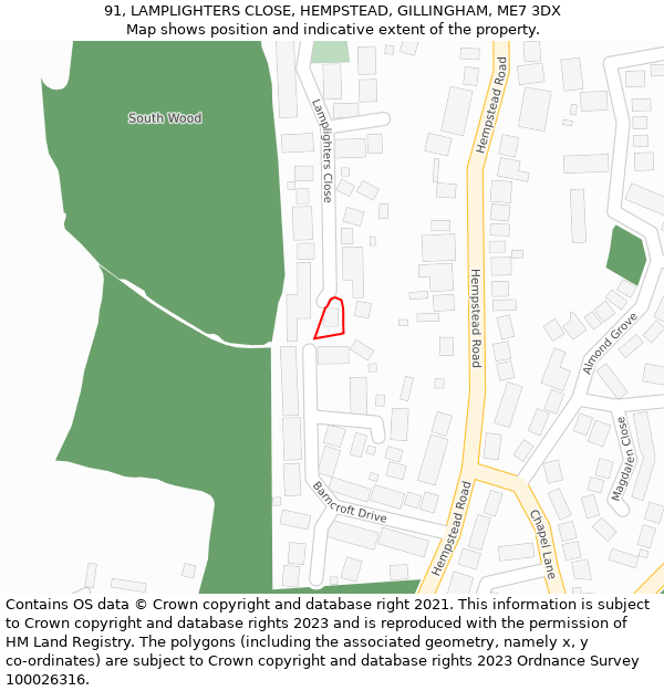 91, LAMPLIGHTERS CLOSE, HEMPSTEAD, GILLINGHAM, ME7 3DX: Location map and indicative extent of plot