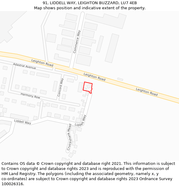 91, LIDDELL WAY, LEIGHTON BUZZARD, LU7 4EB: Location map and indicative extent of plot