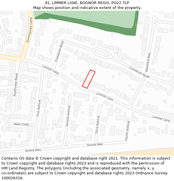 91, LIMMER LANE, BOGNOR REGIS, PO22 7LP: Location map and indicative extent of plot