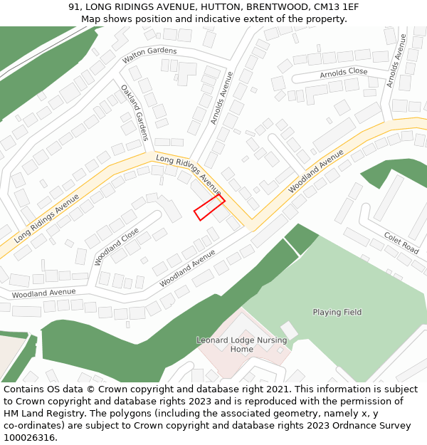 91, LONG RIDINGS AVENUE, HUTTON, BRENTWOOD, CM13 1EF: Location map and indicative extent of plot
