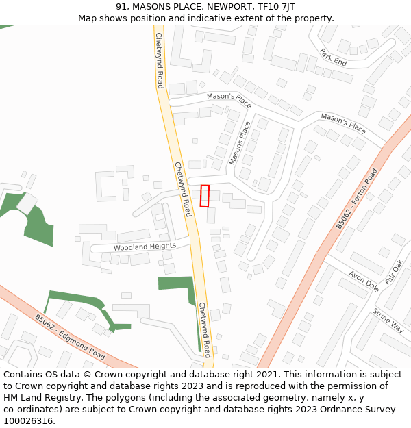 91, MASONS PLACE, NEWPORT, TF10 7JT: Location map and indicative extent of plot