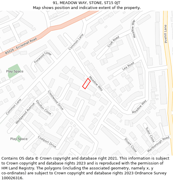 91, MEADOW WAY, STONE, ST15 0JT: Location map and indicative extent of plot