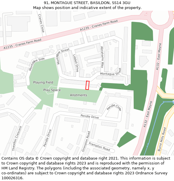 91, MONTAGUE STREET, BASILDON, SS14 3GU: Location map and indicative extent of plot
