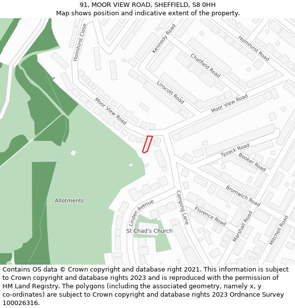 91, MOOR VIEW ROAD, SHEFFIELD, S8 0HH: Location map and indicative extent of plot