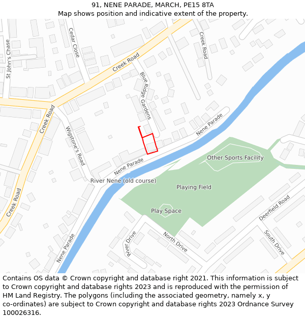 91, NENE PARADE, MARCH, PE15 8TA: Location map and indicative extent of plot