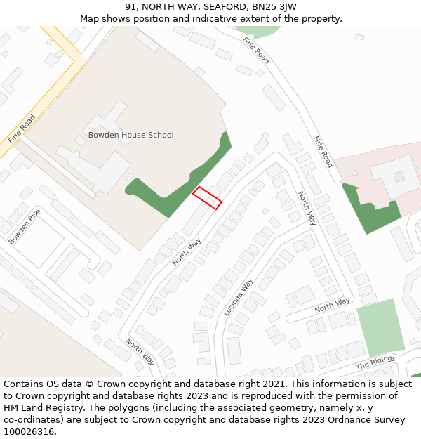 91, NORTH WAY, SEAFORD, BN25 3JW: Location map and indicative extent of plot