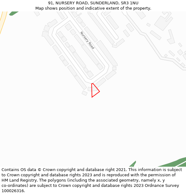 91, NURSERY ROAD, SUNDERLAND, SR3 1NU: Location map and indicative extent of plot