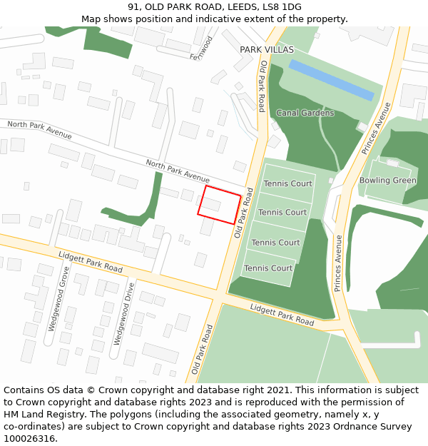 91, OLD PARK ROAD, LEEDS, LS8 1DG: Location map and indicative extent of plot