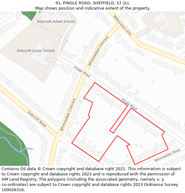 91, PINGLE ROAD, SHEFFIELD, S7 2LL: Location map and indicative extent of plot