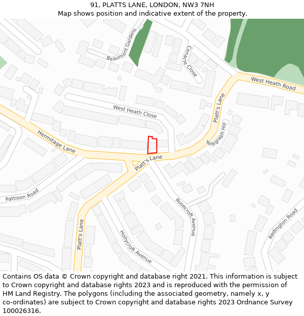 91, PLATTS LANE, LONDON, NW3 7NH: Location map and indicative extent of plot