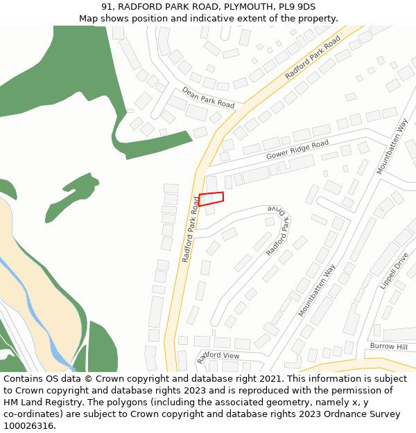 91, RADFORD PARK ROAD, PLYMOUTH, PL9 9DS: Location map and indicative extent of plot