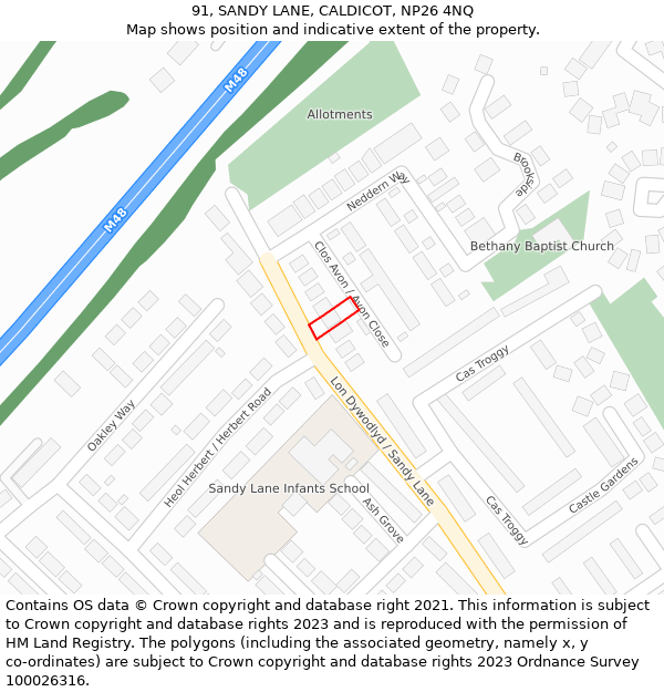 91, SANDY LANE, CALDICOT, NP26 4NQ: Location map and indicative extent of plot