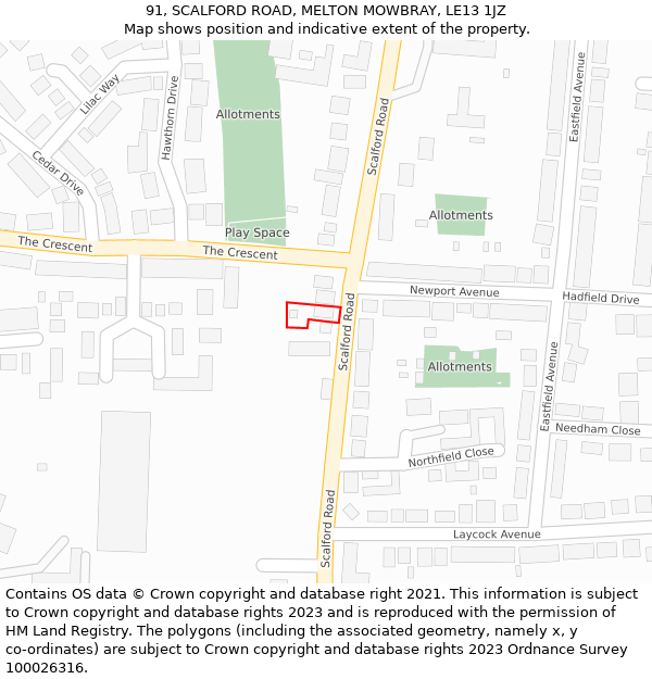 91, SCALFORD ROAD, MELTON MOWBRAY, LE13 1JZ: Location map and indicative extent of plot