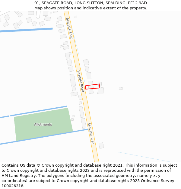 91, SEAGATE ROAD, LONG SUTTON, SPALDING, PE12 9AD: Location map and indicative extent of plot