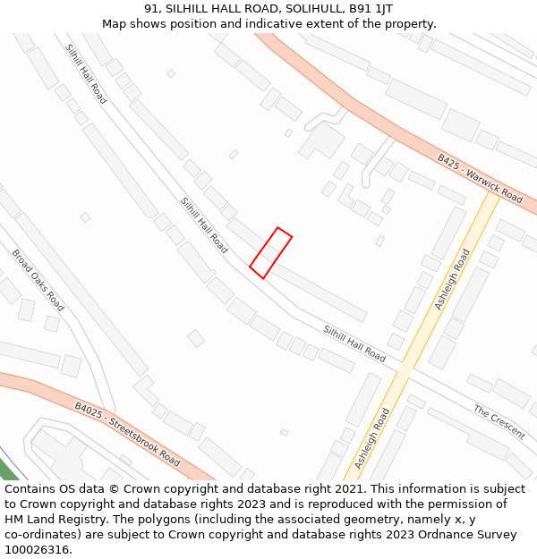 91, SILHILL HALL ROAD, SOLIHULL, B91 1JT: Location map and indicative extent of plot