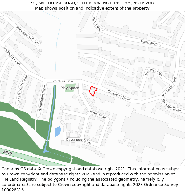 91, SMITHURST ROAD, GILTBROOK, NOTTINGHAM, NG16 2UD: Location map and indicative extent of plot
