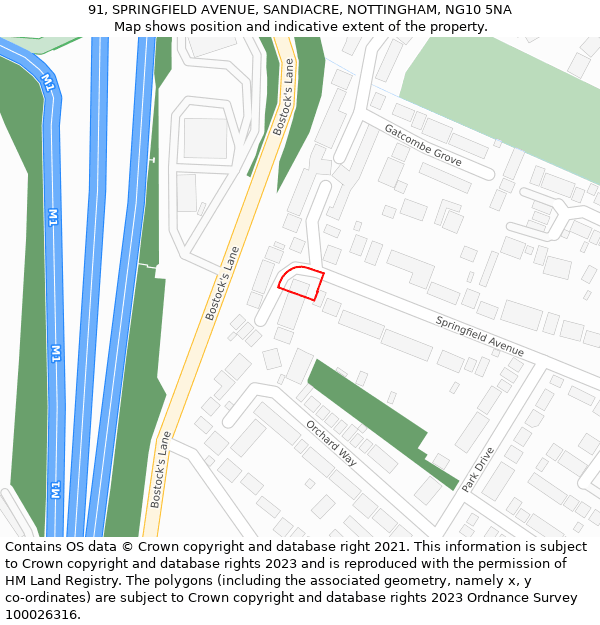 91, SPRINGFIELD AVENUE, SANDIACRE, NOTTINGHAM, NG10 5NA: Location map and indicative extent of plot
