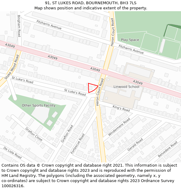 91, ST LUKES ROAD, BOURNEMOUTH, BH3 7LS: Location map and indicative extent of plot