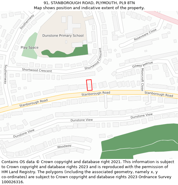 91, STANBOROUGH ROAD, PLYMOUTH, PL9 8TN: Location map and indicative extent of plot