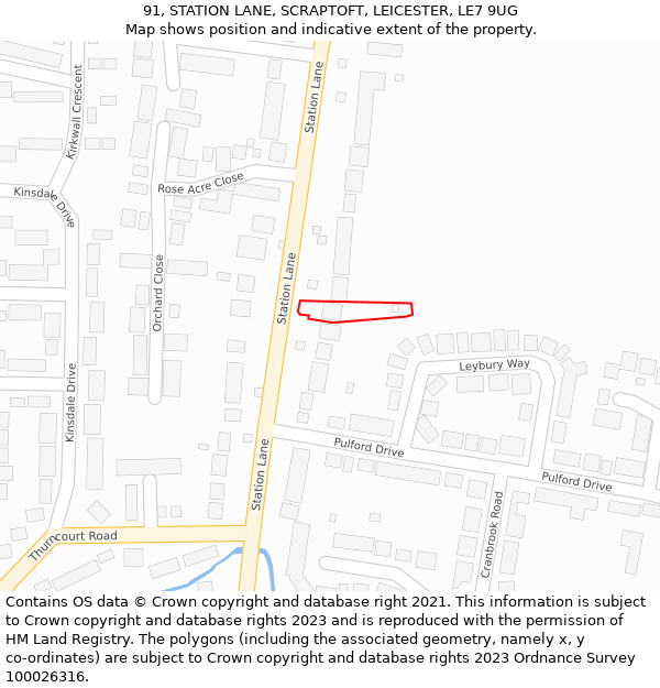 91, STATION LANE, SCRAPTOFT, LEICESTER, LE7 9UG: Location map and indicative extent of plot