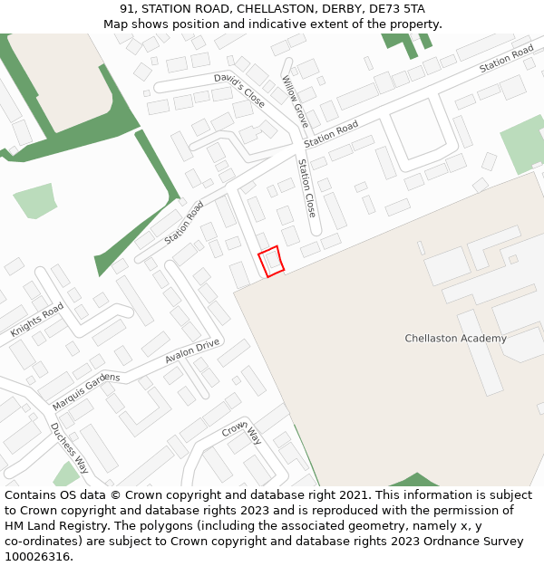 91, STATION ROAD, CHELLASTON, DERBY, DE73 5TA: Location map and indicative extent of plot