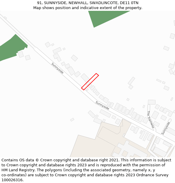 91, SUNNYSIDE, NEWHALL, SWADLINCOTE, DE11 0TN: Location map and indicative extent of plot