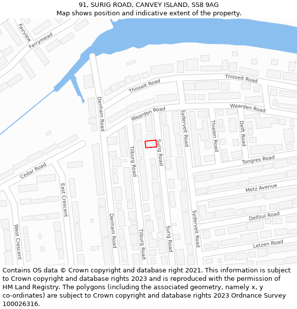 91, SURIG ROAD, CANVEY ISLAND, SS8 9AG: Location map and indicative extent of plot