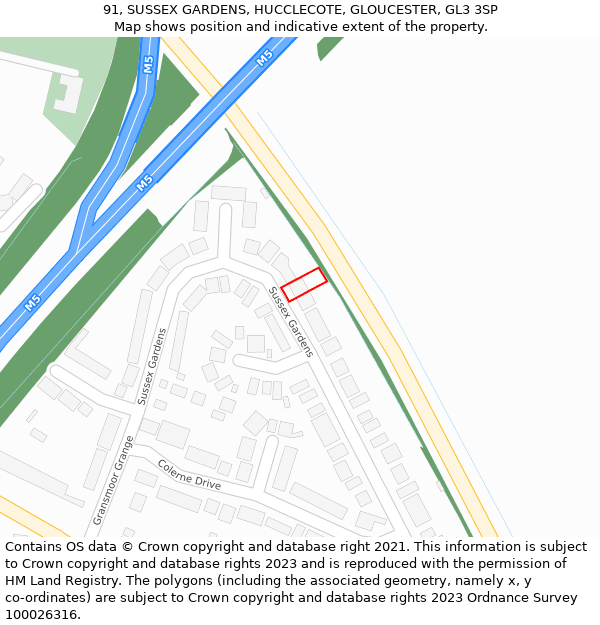91, SUSSEX GARDENS, HUCCLECOTE, GLOUCESTER, GL3 3SP: Location map and indicative extent of plot