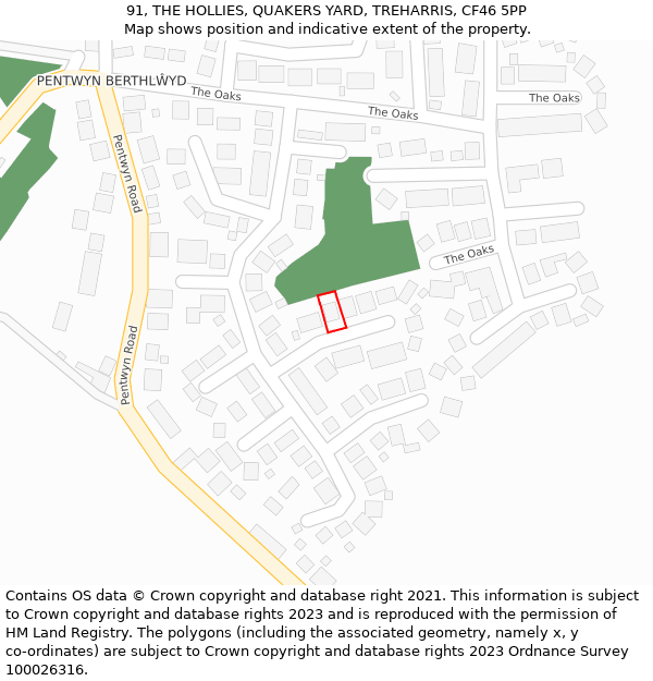 91, THE HOLLIES, QUAKERS YARD, TREHARRIS, CF46 5PP: Location map and indicative extent of plot