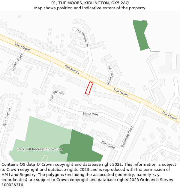 91, THE MOORS, KIDLINGTON, OX5 2AQ: Location map and indicative extent of plot