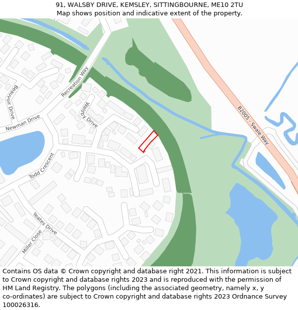 91, WALSBY DRIVE, KEMSLEY, SITTINGBOURNE, ME10 2TU: Location map and indicative extent of plot