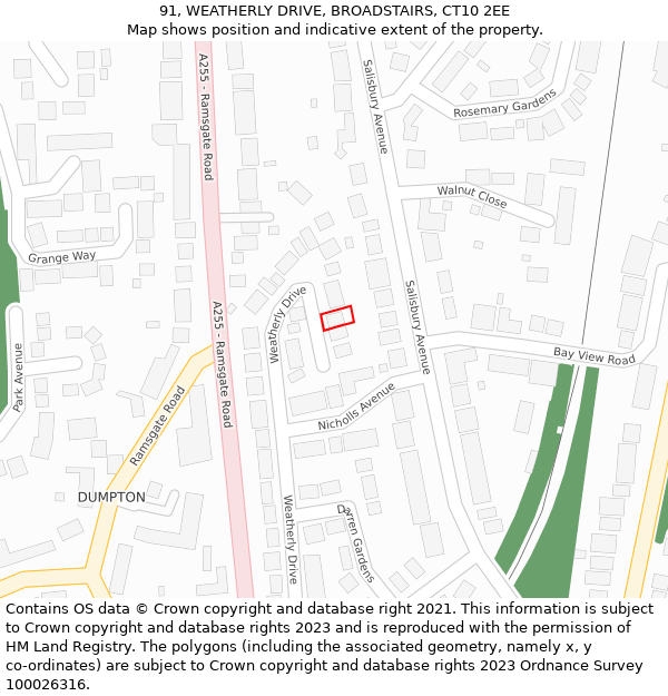 91, WEATHERLY DRIVE, BROADSTAIRS, CT10 2EE: Location map and indicative extent of plot