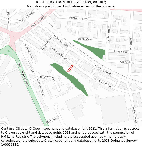 91, WELLINGTON STREET, PRESTON, PR1 8TQ: Location map and indicative extent of plot