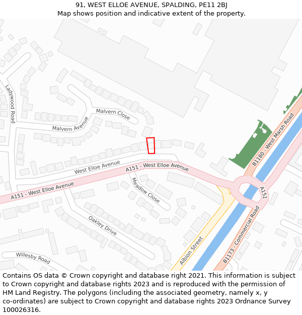 91, WEST ELLOE AVENUE, SPALDING, PE11 2BJ: Location map and indicative extent of plot