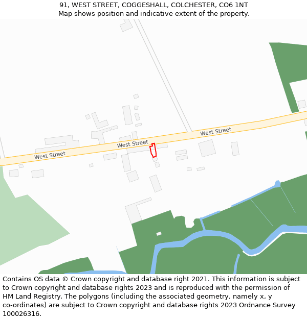 91, WEST STREET, COGGESHALL, COLCHESTER, CO6 1NT: Location map and indicative extent of plot