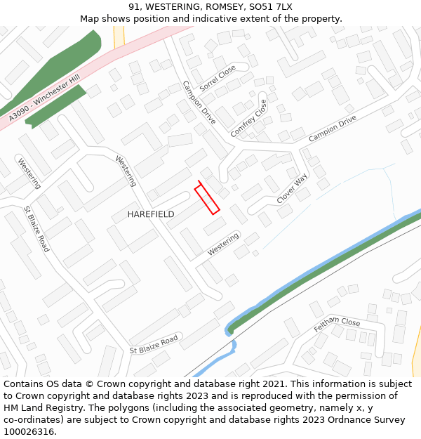 91, WESTERING, ROMSEY, SO51 7LX: Location map and indicative extent of plot