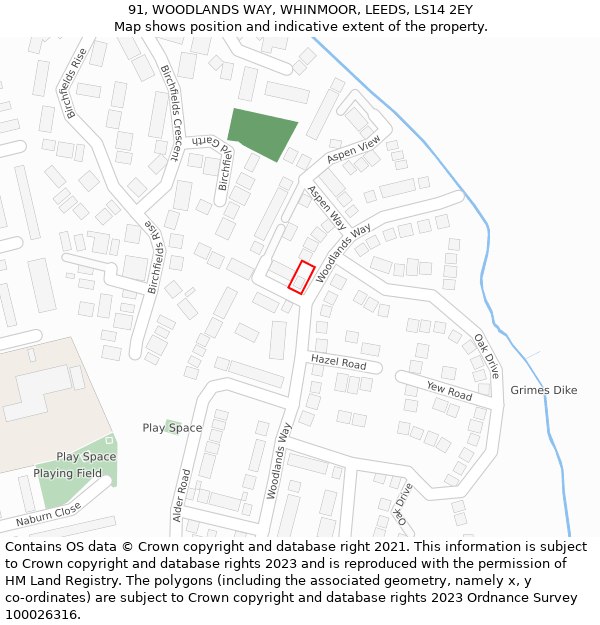 91, WOODLANDS WAY, WHINMOOR, LEEDS, LS14 2EY: Location map and indicative extent of plot