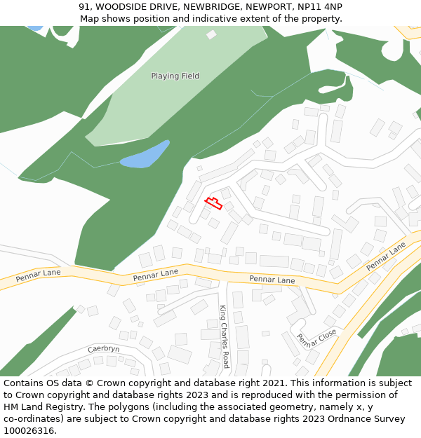 91, WOODSIDE DRIVE, NEWBRIDGE, NEWPORT, NP11 4NP: Location map and indicative extent of plot