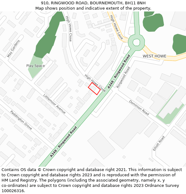 910, RINGWOOD ROAD, BOURNEMOUTH, BH11 8NH: Location map and indicative extent of plot